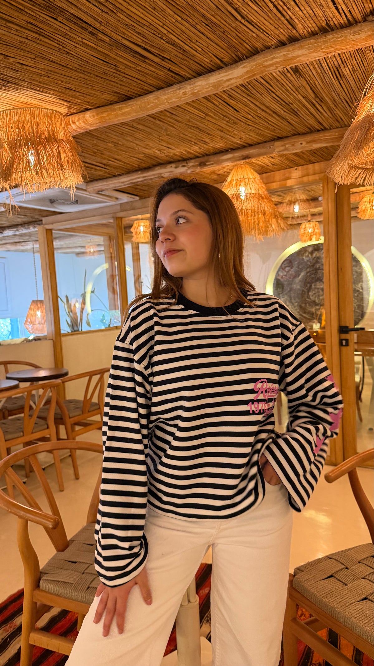 Kadın çizgili sweat