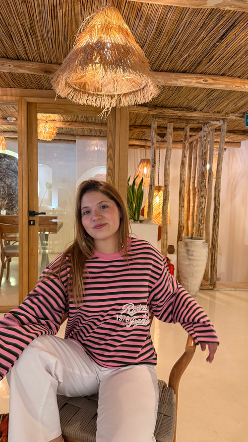 Çizgili pembe sweat